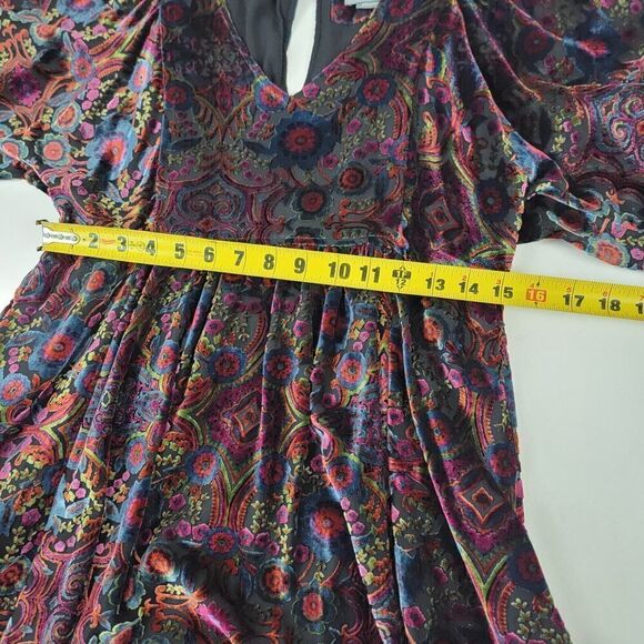 Anthropologie Mona Burnout Velvet Mini Dress Boho Paisley Bohemian Womens Sz XS - Picture 8 of 16
